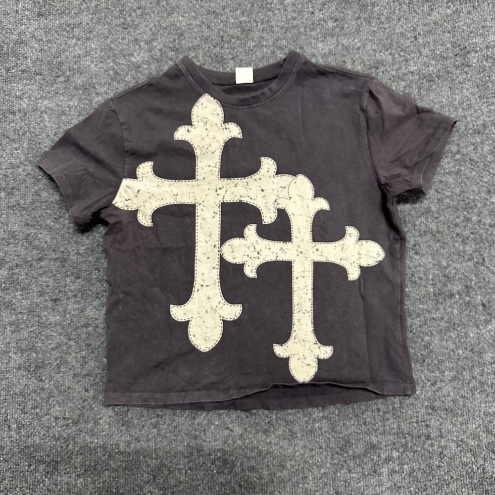 Vibe N T-shirt Mens Size XL Charcoal Gray Gothic Cross Applique Cropped